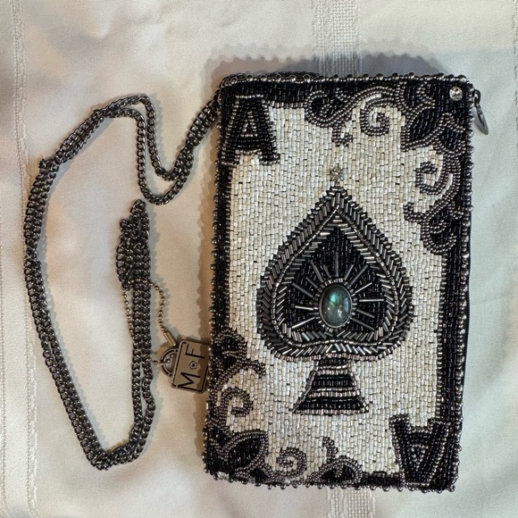 Mary Frances You’re Aces Cell Phone/Glass Black&Cream Beaded Crossbody Handbag - Picture 13 of 16